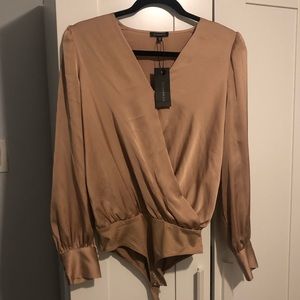 BNWT Long-sleeve Wrap Bodysuit in Warm Taupe